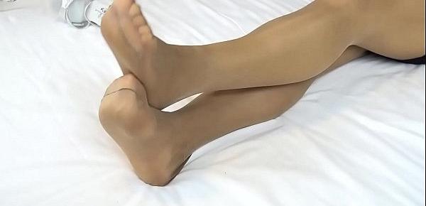  Homemade tan silk stockings footjob and modeling sexy pink lingerie